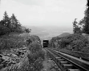 Vintage American Industry Stampe: Otis Elevating Railway, looking down