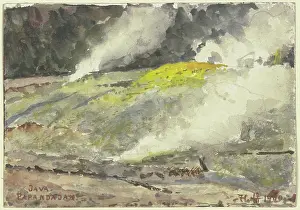 Watercolour On Cardboard Art Stampe: Papandajan (volcano?) on Java, 1900. Creator: Fritz Hauck