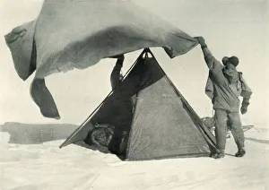 British Antarctic History Stampe: Pitching the Double Tent on the Summit, c1911, (1913). Artist: Henry Bowers