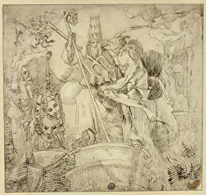 Catholic Religious Imagery Stampe: Pope Embraced by Devil, n.d. Creator: Unknown