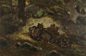 French Heritage Art Pieces Stampe: Python Crushing a Gnu, c1850s-1860s. Creator: Antoine-Louis Barye