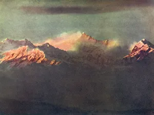 Colourful Indian Landscapes Stampe: Last Rays of Light on Kinchenjunga, c1910