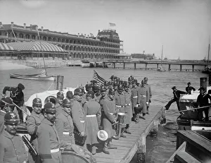 Vintage Police Uniforms Stampe: Returning from drill, Hampton Roads, between 1890 and 1901. Creator: Unknown