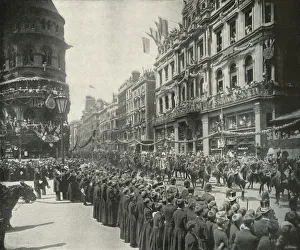 Victorian Era Military Stampe: The Royal Procession: Passing the Eastern End of Cheapside, London, 1897. Artist