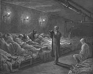Christian Scripture Reading Stampe: Scripture Reader in a Night Refuge, 1872. Creator: Gustave Doré