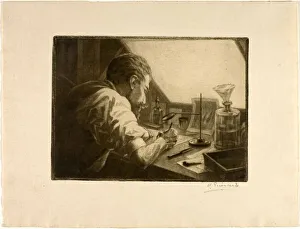 French Black And White Art Stampe: Self-Portrait Preparing an Etching, c. 1890. Creator: Henri-Charles Guerard