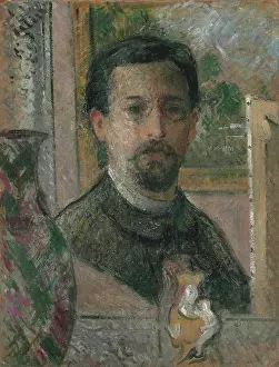 Oil On Cardboard Paintings Stampe: Self-portrait with Statuette, c1916. Creator: Loiseau, Gustave (1865-1935)