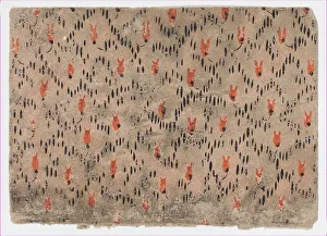Antique Artwork Stampe: Sheet with pattern of red and black dashes, 19th century. Creator: Anon