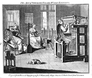 Industrial Revolution Stampe: Stocking frame workshop, 1750