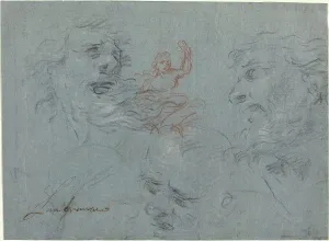 Historical Figure Drawings Stampe: Study of Heads [recto]. Creator: Unknown