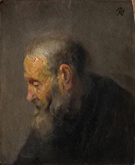 Stampe di Studio di un anziano in profilo, c. 1630. Trovato nella collezione del Statens Museum for Kunst, Copenaghen Rembrandt Van Rhijn Stampe: Studio di un Vecchio in Profilo, c. 1630. Autore: Rembrandt van Rhijn (1606-1669).
