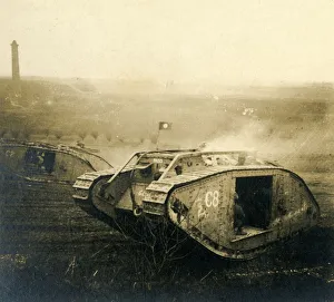 WWI Transportation History Stampe: Tank on the move, c1914-c1918