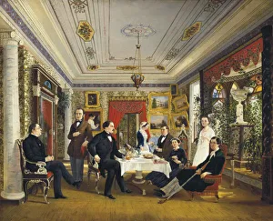 Genre Painting Russia Stampe: At the Tea Table, 1851