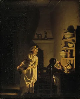 Kitchen Scenes From The Past Stampe: Testing Eggs. Interior of a Kitchen