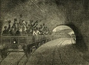 Victorian Era Transportation Stampe: Trial Trip on the Underground Railway, 1863, (c1876). Creator: Unknown