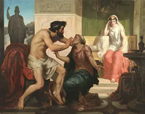 Academic Art Stampe: Ulysses Recognized By Eurycleia, ca. 1849. Creator: Chifflart, Francois (1825-1901)
