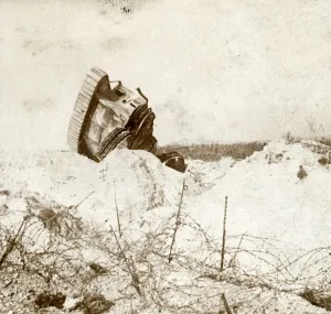 First World War Tanks Stampe: Underside of damaged tank, c1914-c1918