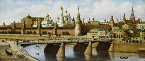 Kremlin Architecture Stampe: View of the Kremlin from the Moskvoretsky Bridge. Artist: Vereshchagin, Pyotr Petrovich