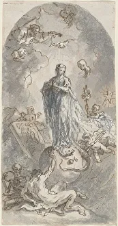Black Chalk Drawings Stampe: The Virgin of the Immaculate Conception (recto), 1764. Creator: Martin Johann Schmidt