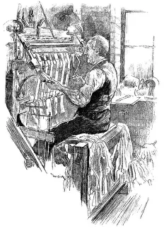 British Textile Industry Stampe: Work at an old handloom stocking-frame, Leicester, 1890. Creator: Unknown
