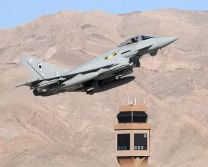 Stampe di Un aereo da caccia Typhoon della Royal Air Force proveniente dalla RAF Coningsby è stato immortalato mentre prendeva parte all'Esercizio Green Flag 08 tenutosi presso la Nellis AFB, Nevada, USA Immagini datate 2007 marzo: Typhoon