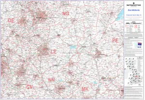 Mappa del settore di codice postale foglio 14 Midlands Est.