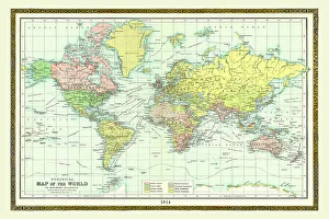 Mappa Antica del Mondo 1914.