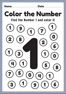 Colorare i numeri, foglio di lavoro numero 1 matematico stampabile per bambini della scuola materna e dellasilo nido attività per imparare le basi delle abilità matematiche.
