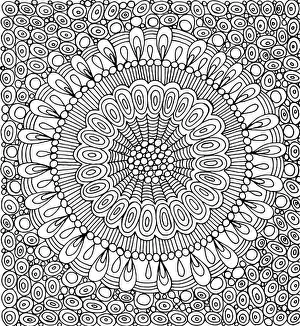 Disegno mandala con sfondo a forma di cerchio. Opera darte grafica -