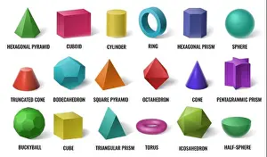 Forme geometriche solide a colori realistici 3D. Forme geometriche solide a colori, cilindro e forma cubica vettoriale di illustrazione colore.