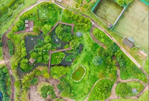 Visuale dallalto del parco con sentieri visuale dallalto.