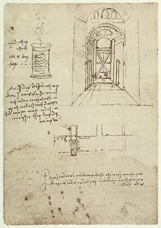 Renaissance Architecture Plans Stampe: An architectual plan and a fire-lighting machine