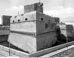 Gothic Style Buildings Italy Stampe: Close-up of the angular tower of the Castle of Bari