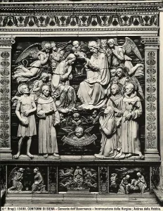 Stampe di Incoronazione della Vergine. Terracotta smaltata di Andrea della Robbia conservata nella chiesa dell'Osservanza, vicino Siena Andrea Della Robbia Stampe: Print of Incoronazione della Vergine Terracotta Smaltata