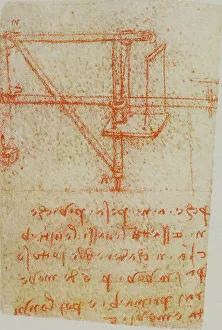 Leonardo Da Vinci Inventions Stampe: Device for lifting weights, writings from the Codex Forster III