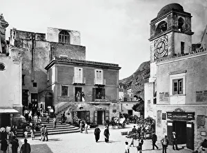 Bell Tower Clock Tower Stampe: Main square of Capri