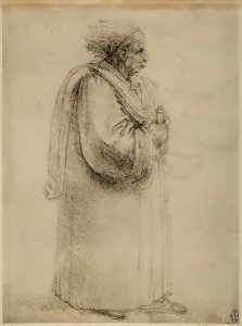 Leonardo Da Vinci Portrait Stampe: Old actor (perhaps the presenter of a comedy)