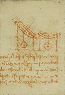 High Renaissance Artwork Stampe: Physics study on weights, page from the Codex Forster III