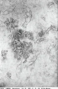 Last Judgment Artwork Stampe: Study for the Last Judgment. Drawing by Michelangelo, in the British Museum in London
