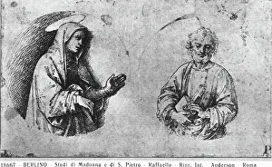 Renaissance Baroque Styles Period Stampe: Study of a Madonna and a St. Peter. Drawing attributed to Raphael, in Berlin