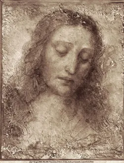 Stampe di Raffigurazione della faccia di Cristo a fresco opera del Leonardo da Vinci, eseguita come studio preparatorio per l'Ultima Cena nella chiesa di Santa Maria delle Grazie a Milano Arte Rinascimentale Stampe: Stampa del volto di Cristo per la Ultima Cena