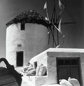 Windmill In Greece Stampe: A windmill in Greece
