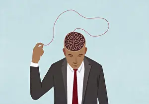 Mental Health Awareness Image Stampe: Businessman pulling at brain string