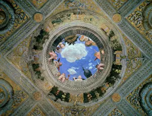 Stampe di Camera degli Sposi: Occhio del soffitto ca. 1474 Andrea Mantegna (1431-1506 italiano) Affresco Palazzo Ducale, Mantova, Italia Andrea Mantegna Stampe: Camera degli Sposi: Occhio del soffitto ca