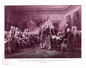Stampe di La Dichiarazione d'Indipendenza, 4 luglio 1776 1823 Asher Brown Durand Americano Questa incisione riproduce la famosa pittura di Trumbull, ora alla Yale University Art Gallery, New Haven Asher Durand Stampe: La Dichiarazione di Indipendenza.