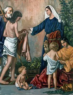 New Testament Biblical Scenes Stampe: Dorcas Devoting Herself To Acts Of Charity, Dobson, Charles W. (20th C.)