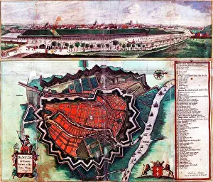 Mappa Stampe: Mappa che mostra le fortificazioni di Danzica; datata al 1687.