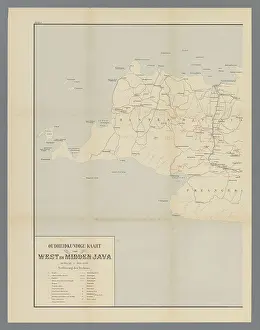 Stampe di Mappa dell'isola di Giava, parte sinistra, anonimo, 1890 - 1891 stampa. Al lato superiore sinistro numerato: I. carte geografiche su carta separata o regioni Giava Mappa Stampe: Mappa della Giava Occidentale e Centrale, parte sinistra.