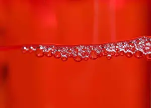 Maggio Stampe: Sfere di detersivo rosso in vista macro.