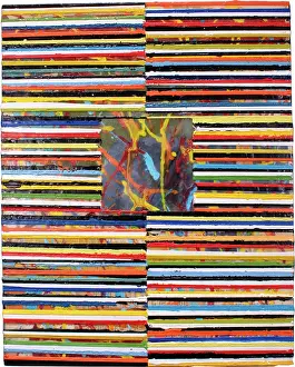 Arte Astratta Contemporanea Stampe: Linee colorate diverse si muovono sulla superficie dell'encausto.